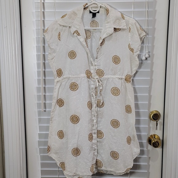 Club Z Collection Other - White Mini Dress CoverUp Womens Medium 100% Cotton Drawstring Lightweight Beachy